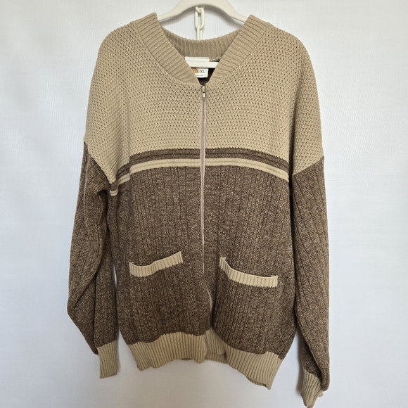 Made in England Other - CARDIGAN SWEATER MENS BROWN TAN KNIT ZIPPER CLOSURE (XL)